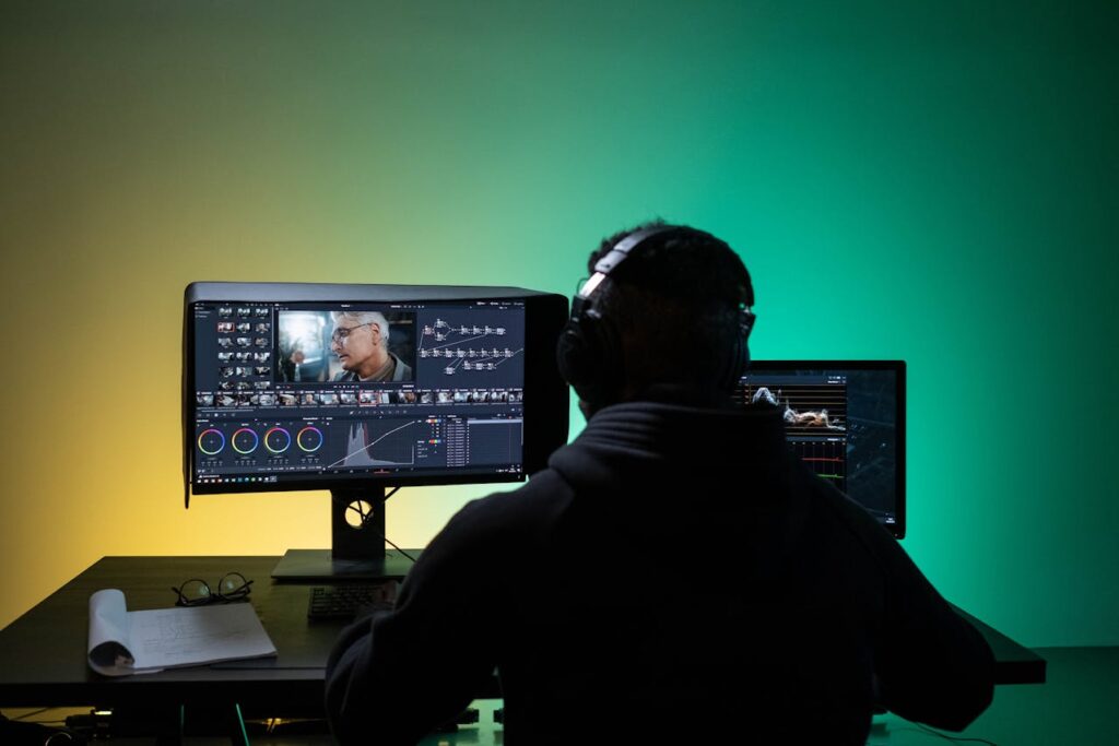 Person using video editing software