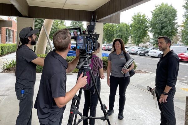 336 Productions crew filming County of Orange Health Care Agency employee outdoors