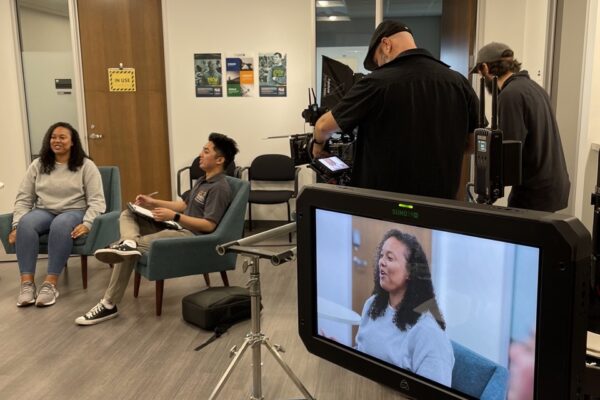 Crew setting up for employee interviews at County of Orange facility