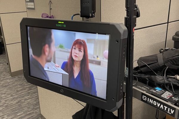 Interview filming setup with OC Health Care Agency employee