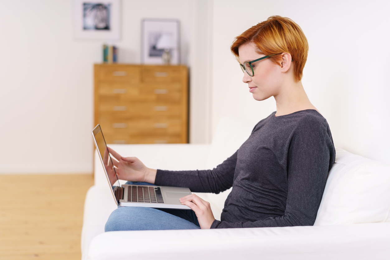 woman watching educational video